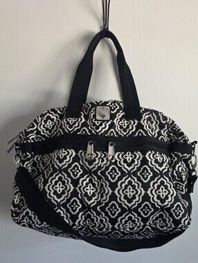 Brighton Large Duffle Weekender Travel Bag Black White Medallion.